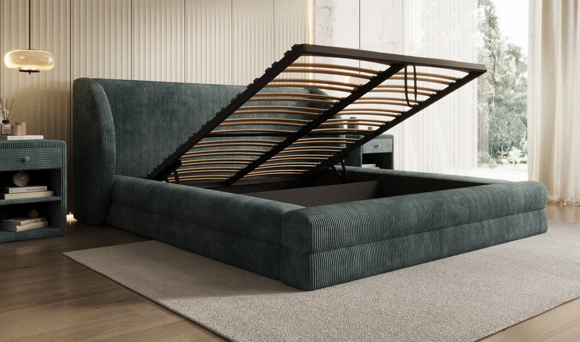 Designer Polsterbett Liv Cord mit Stauraum