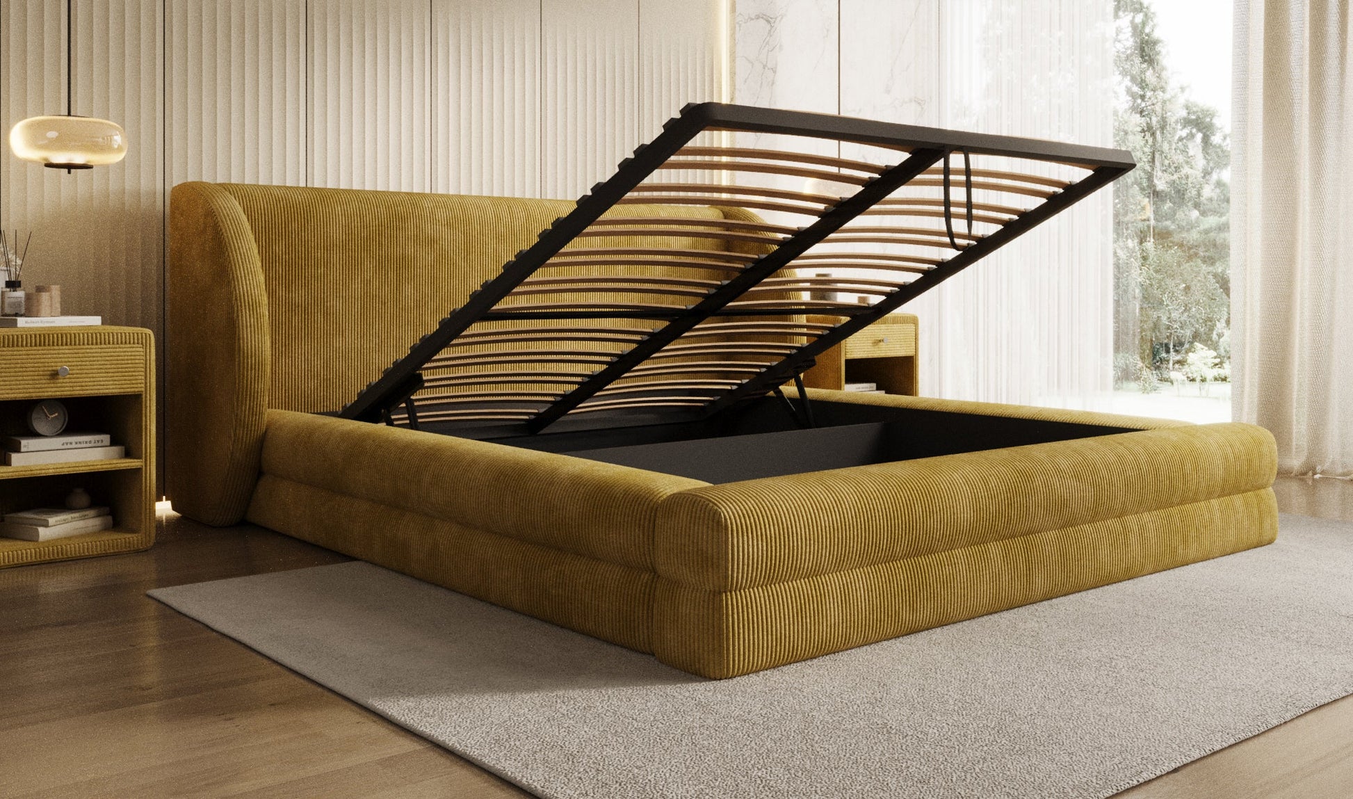 Luxusbetten24 Liv Cord Polsterbett mit Stauraum
