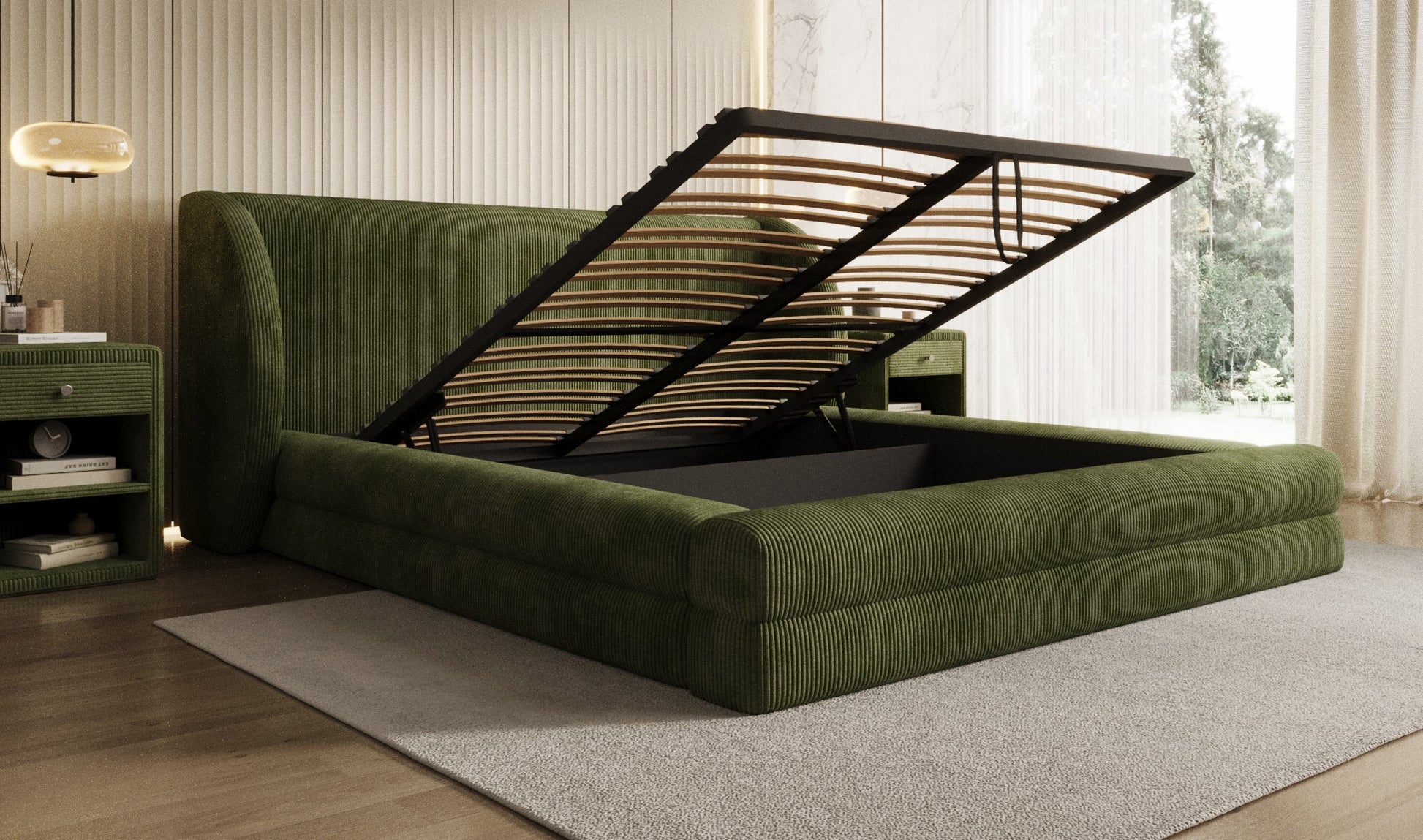 Luxusbetten24 Liv Cord Polsterbett mit Stauraum