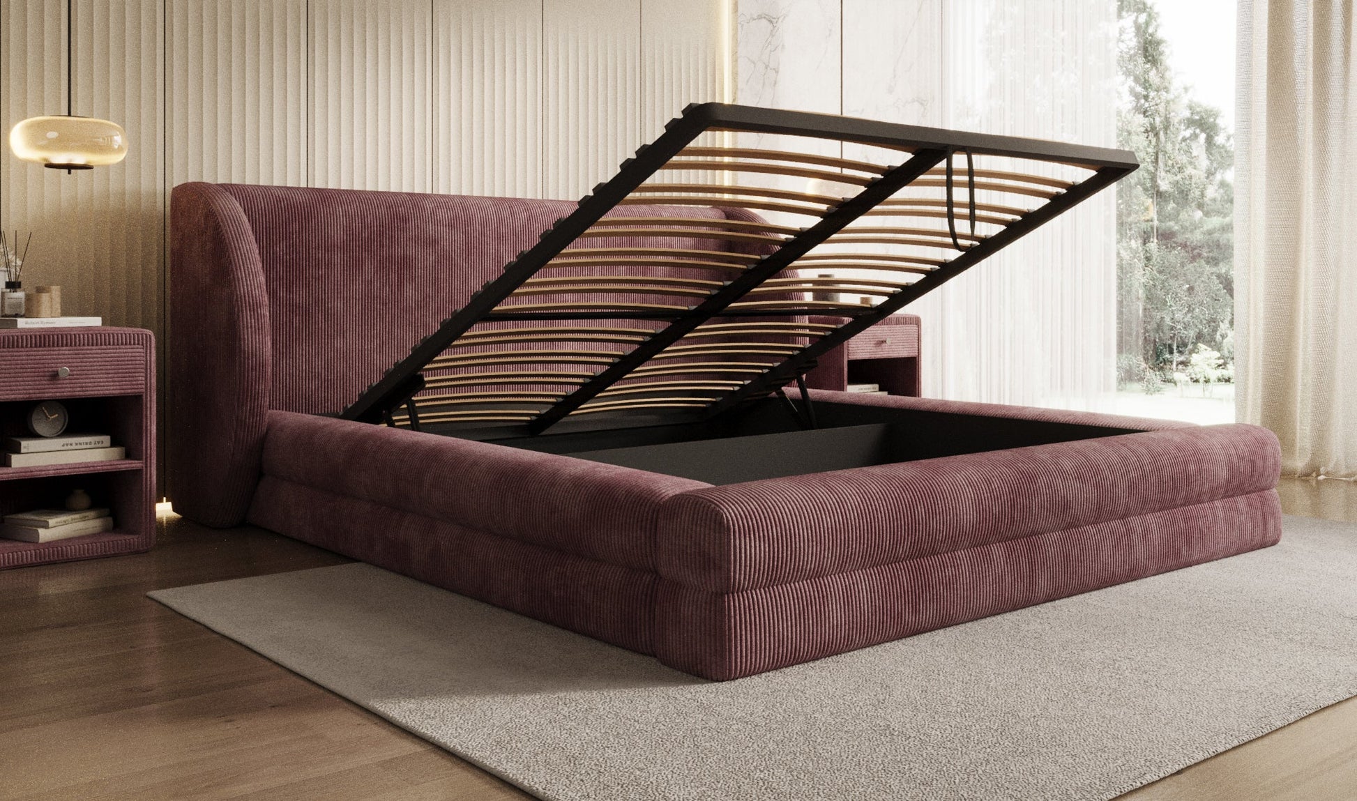 Designer Polsterbett Liv Cord mit Stauraum