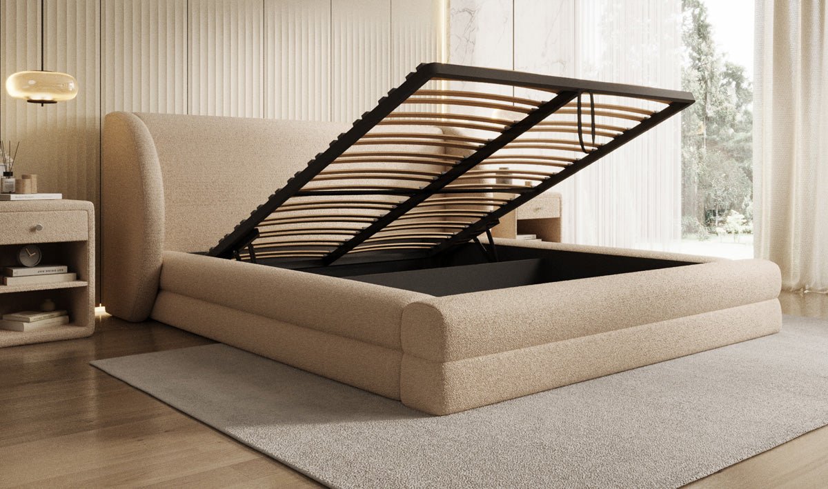 Luxusbetten24 Liv Polsterbett Teddy‑Bouclé 140 × 200 cm Beige