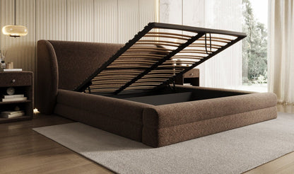 Luxusbetten24 Liv Polsterbett Strukturstoff mit Stauraum, 140‑200 cm, Beige