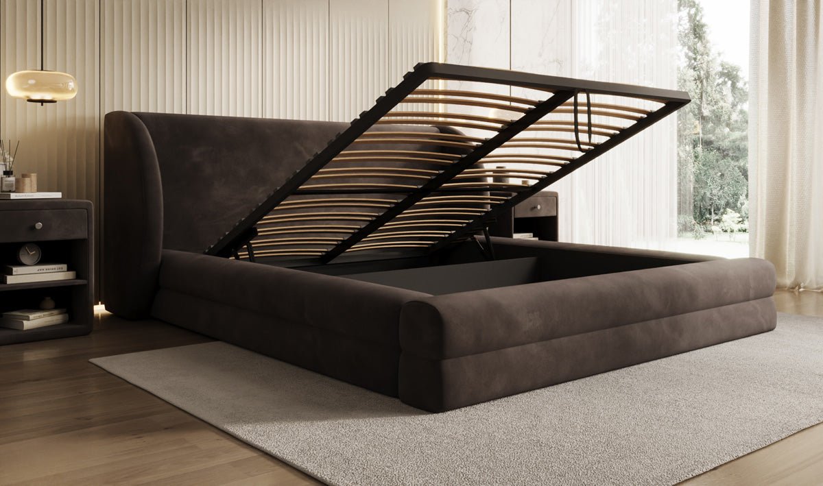 Designer Polsterbett Liv in Samt mit Stauraum