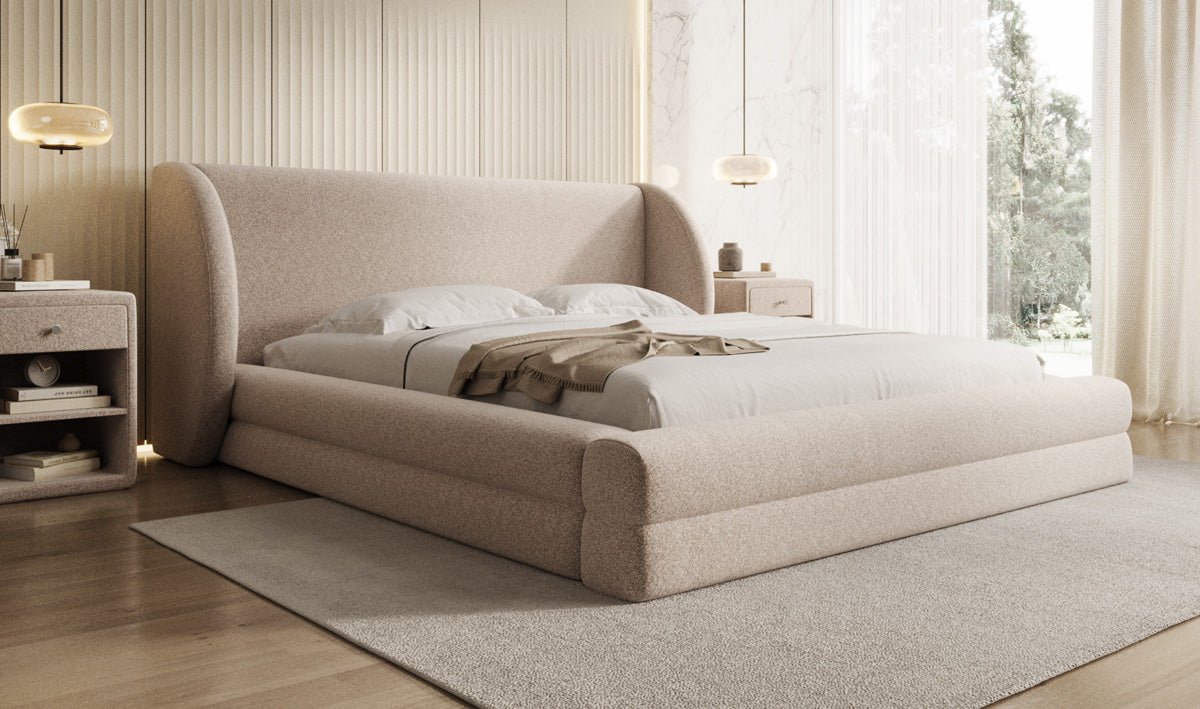 Luxusbetten24 Liv Polsterbett Strukturstoff mit Stauraum, 140‑200 cm, Beige