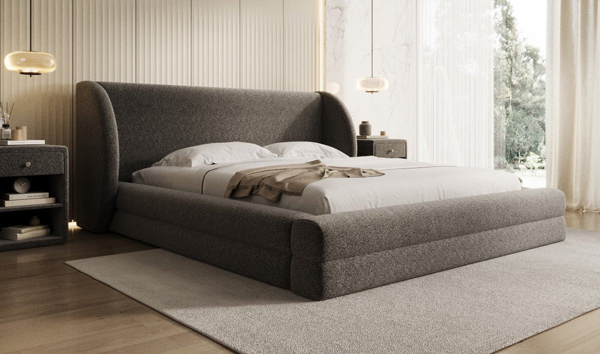 Luxusbetten24 Liv Polsterbett Strukturstoff mit Stauraum für Schlafzimmer