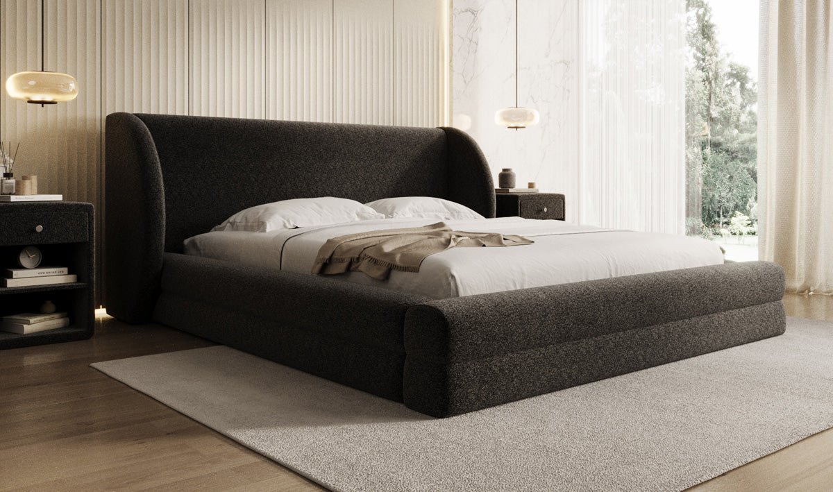 Luxusbetten24 Liv Polsterbett Strukturstoff mit Stauraum für Schlafzimmer