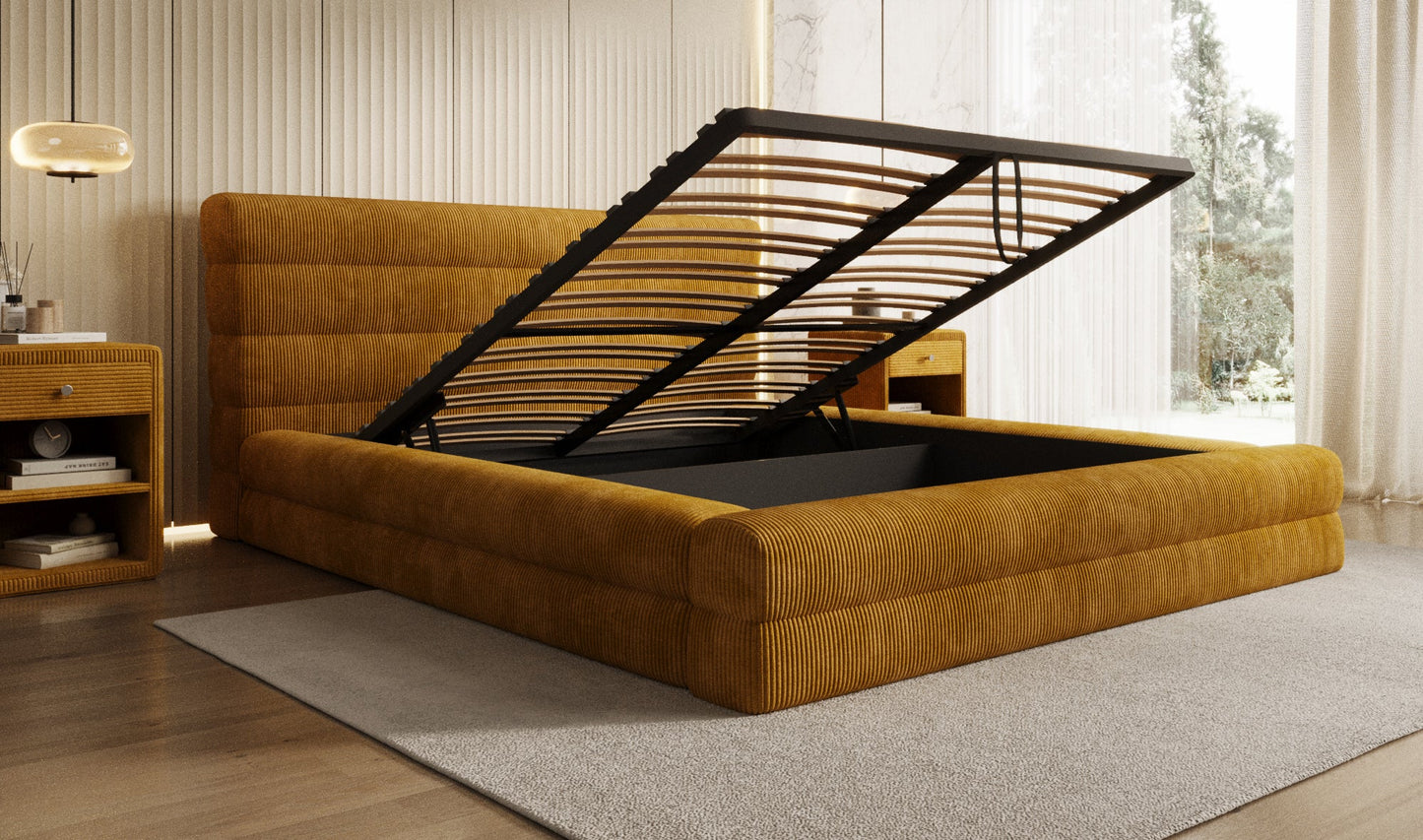 Designer Polsterbett Maren Cord mit Stauraum