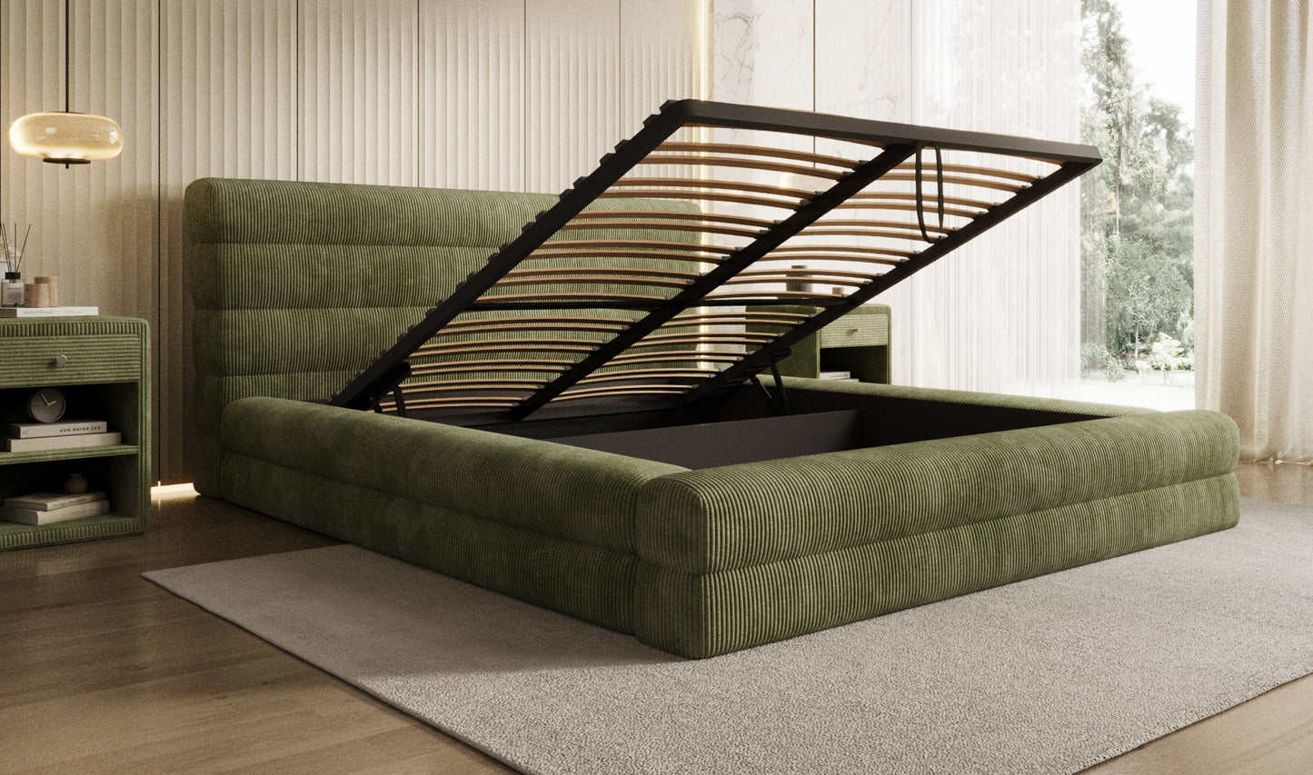Designer Polsterbett Maren Cord mit Stauraum