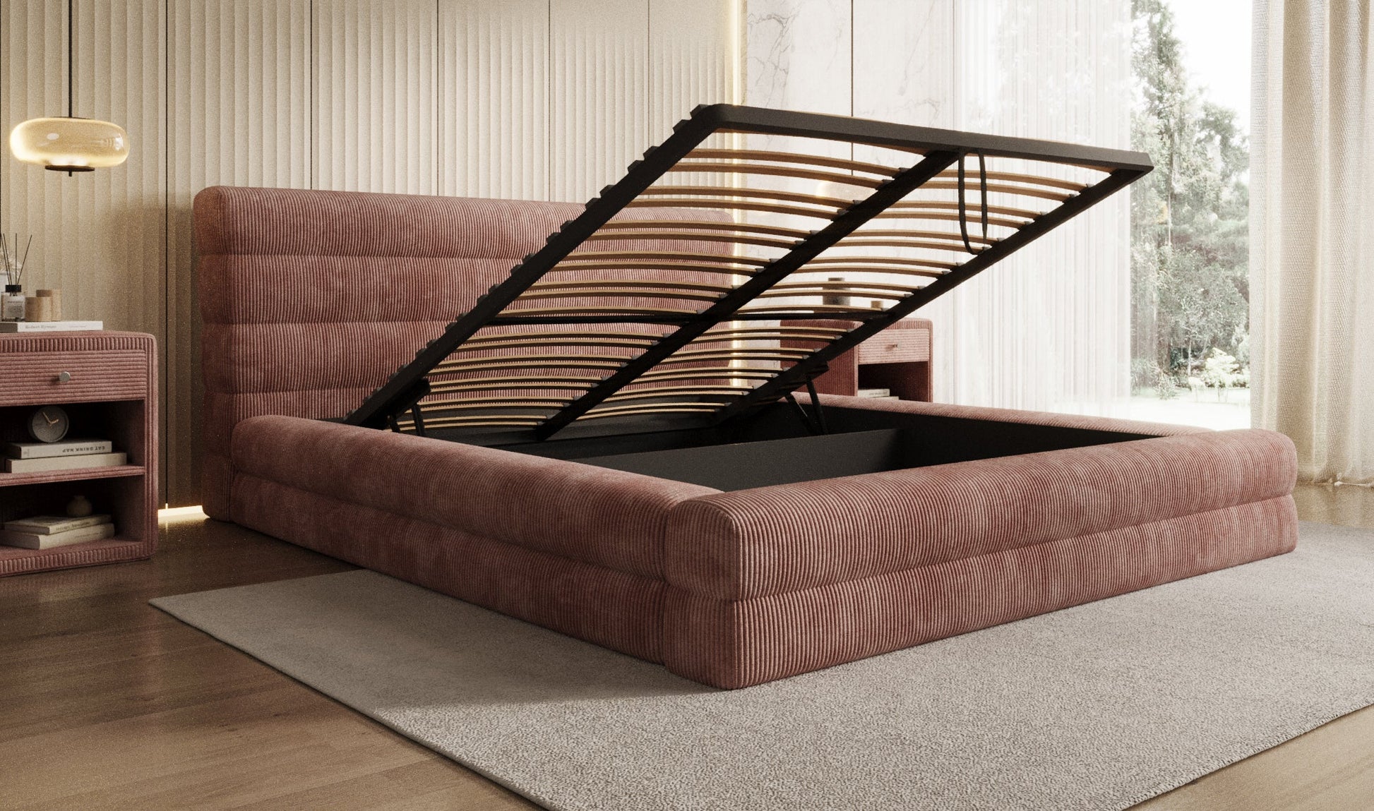 Designer Polsterbett Maren Cord mit Stauraum