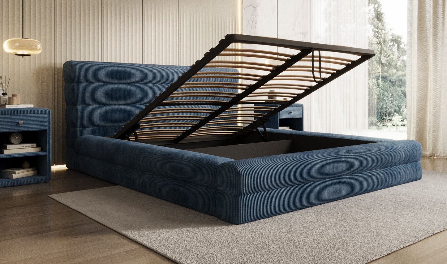 Designer Polsterbett Maren Cord mit Stauraum