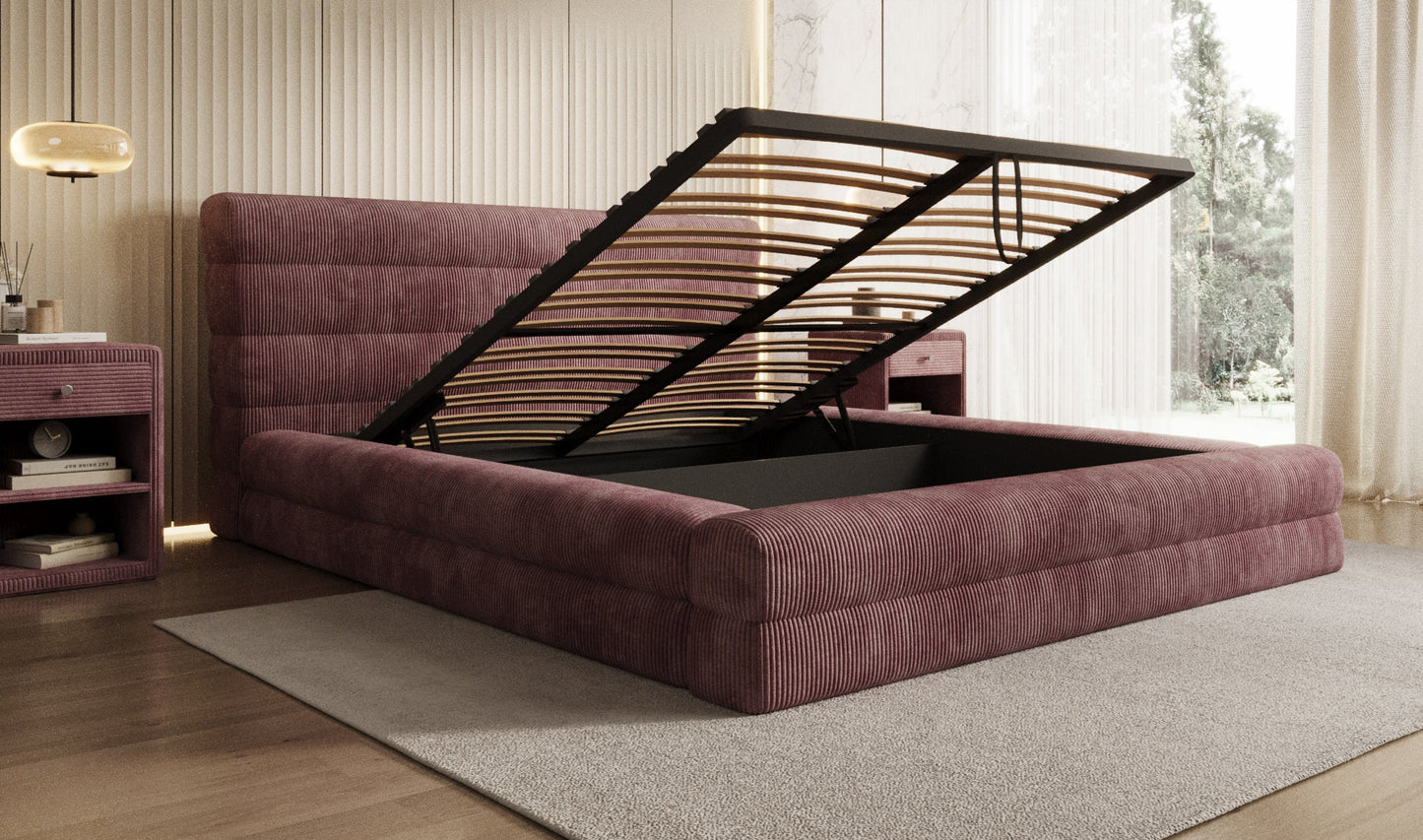 Designer Polsterbett Maren Cord mit Stauraum