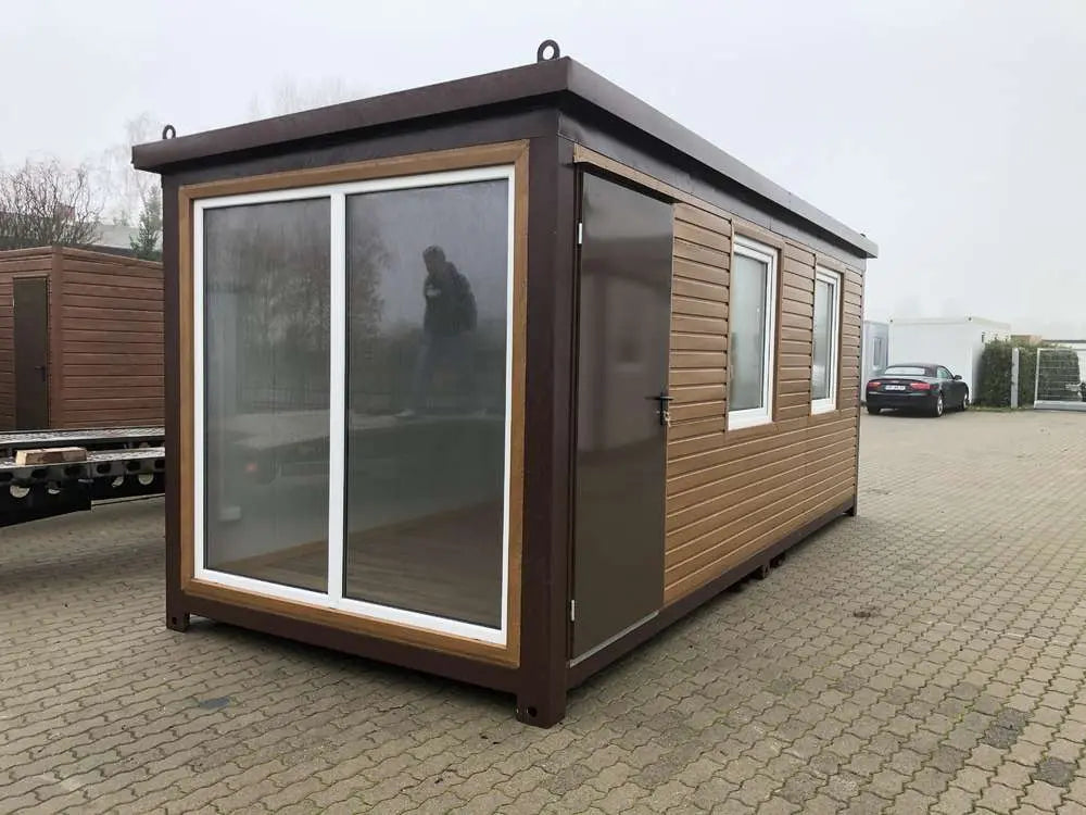 Bürocontainer 6 ×2,40 m – Stahlrahmen Wände mit LED‑Beleuchtung und Doppelglas