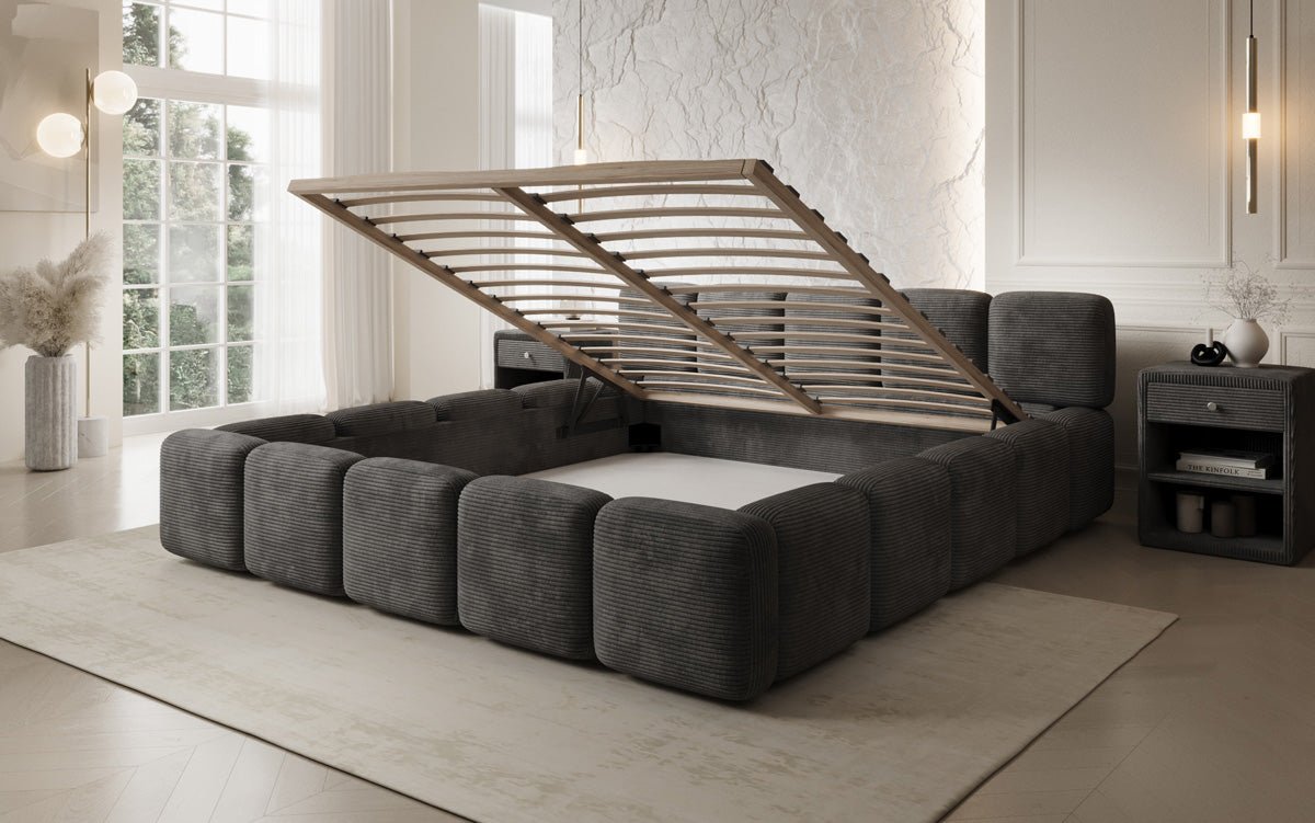 Luxusbetten24 Giulia Polsterbett Cord mit Stauraum