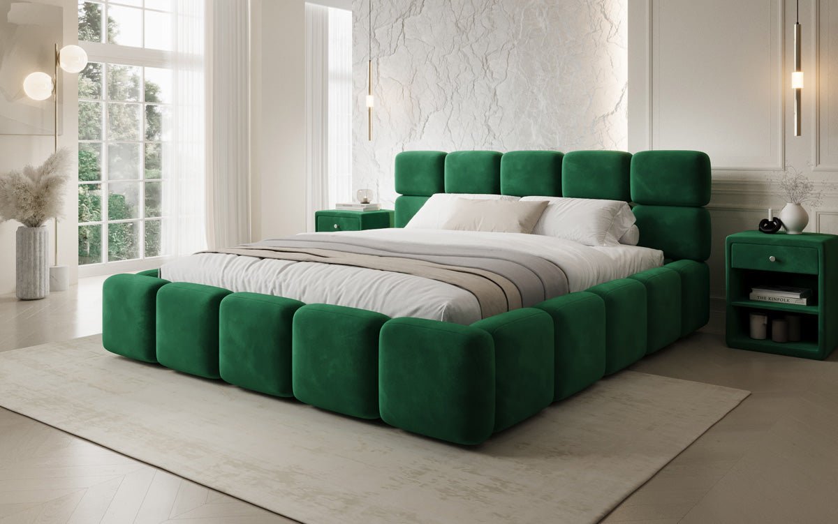 Luxusbetten24 Matilda Polsterbett Samt mit Stauraum, 140×200 cm Beige