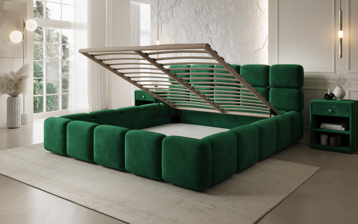 Luxusbetten24 Matilda Polsterbett Samt mit Stauraum, 140×200 cm Beige