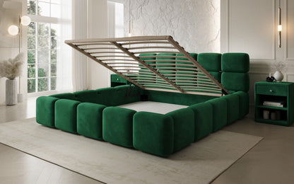 Luxusbetten24 Matilda Polsterbett Samt mit Stauraum, 140×200 cm Beige