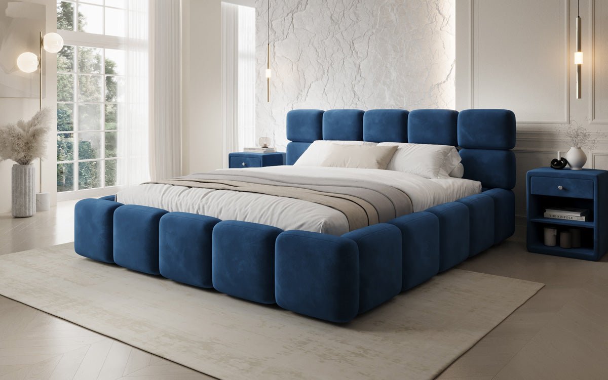 Luxusbetten24 Matilda Polsterbett Samt mit Stauraum, 140×200 cm Beige