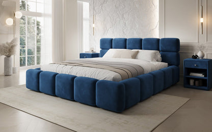 Luxusbetten24 Matilda Polsterbett Samt mit Stauraum, 140×200 cm Beige