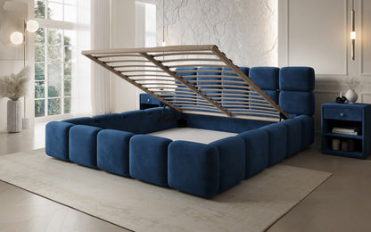 Luxusbetten24 Matilda Polsterbett Samt mit Stauraum, 140×200 cm Beige