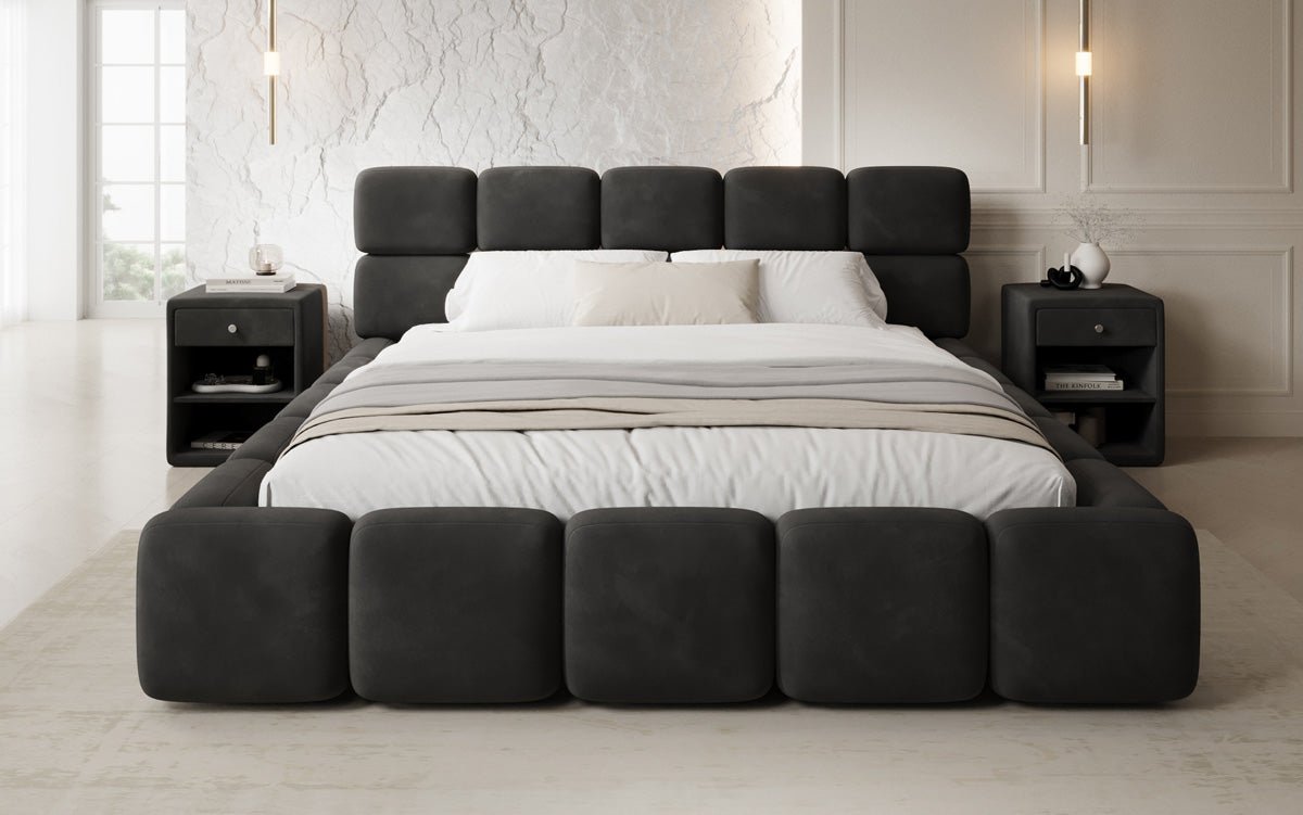 Luxusbetten24 Matilda Polsterbett Samt mit Stauraum, 140×200 cm Beige