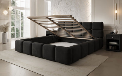 Luxusbetten24 Matilda Polsterbett Samt mit Stauraum, 140×200 cm Beige