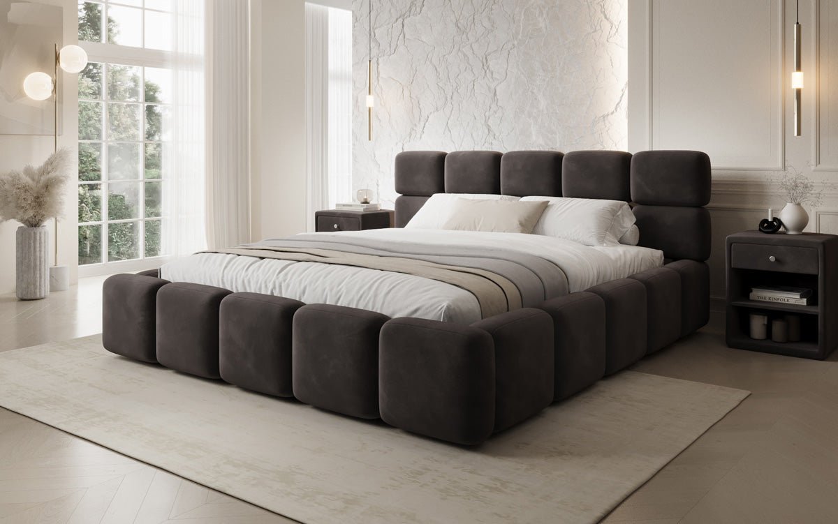 Luxusbetten24 Matilda Polsterbett Samt mit Stauraum, 140×200 cm Beige
