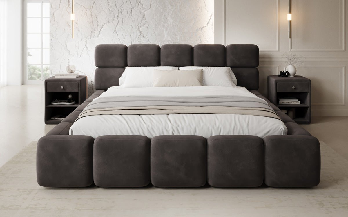 Luxusbetten24 Matilda Polsterbett Samt mit Stauraum, 140×200 cm Beige