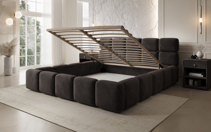 Luxusbetten24 Matilda Polsterbett Samt mit Stauraum, 140×200 cm Beige