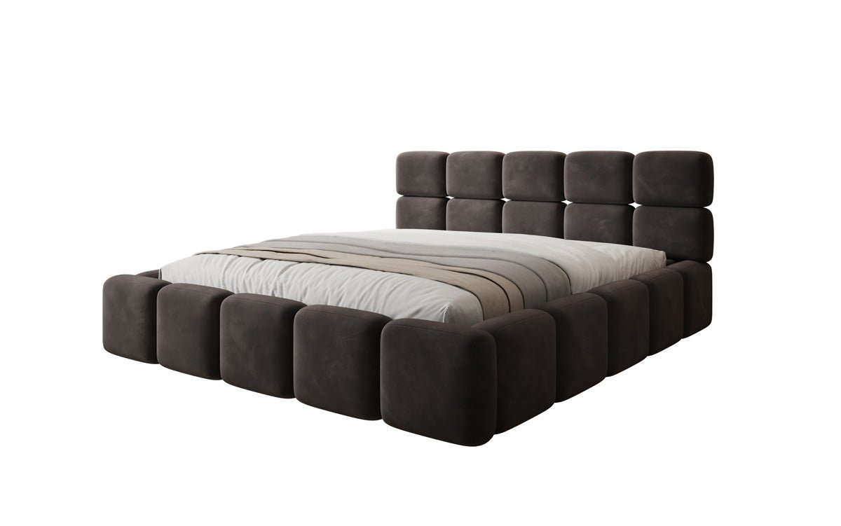 Luxusbetten24 Matilda Polsterbett Samt mit Stauraum, 140×200 cm Beige