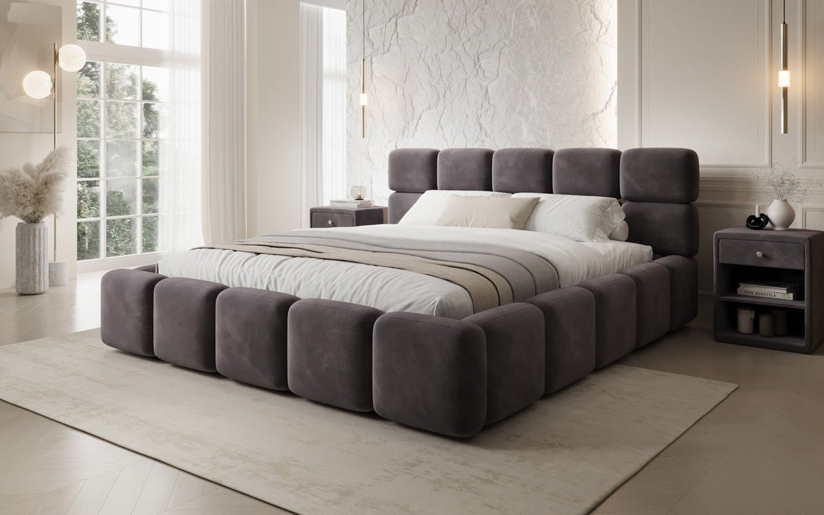 Luxusbetten24 Matilda Polsterbett Samt mit Stauraum, 140×200 cm Beige
