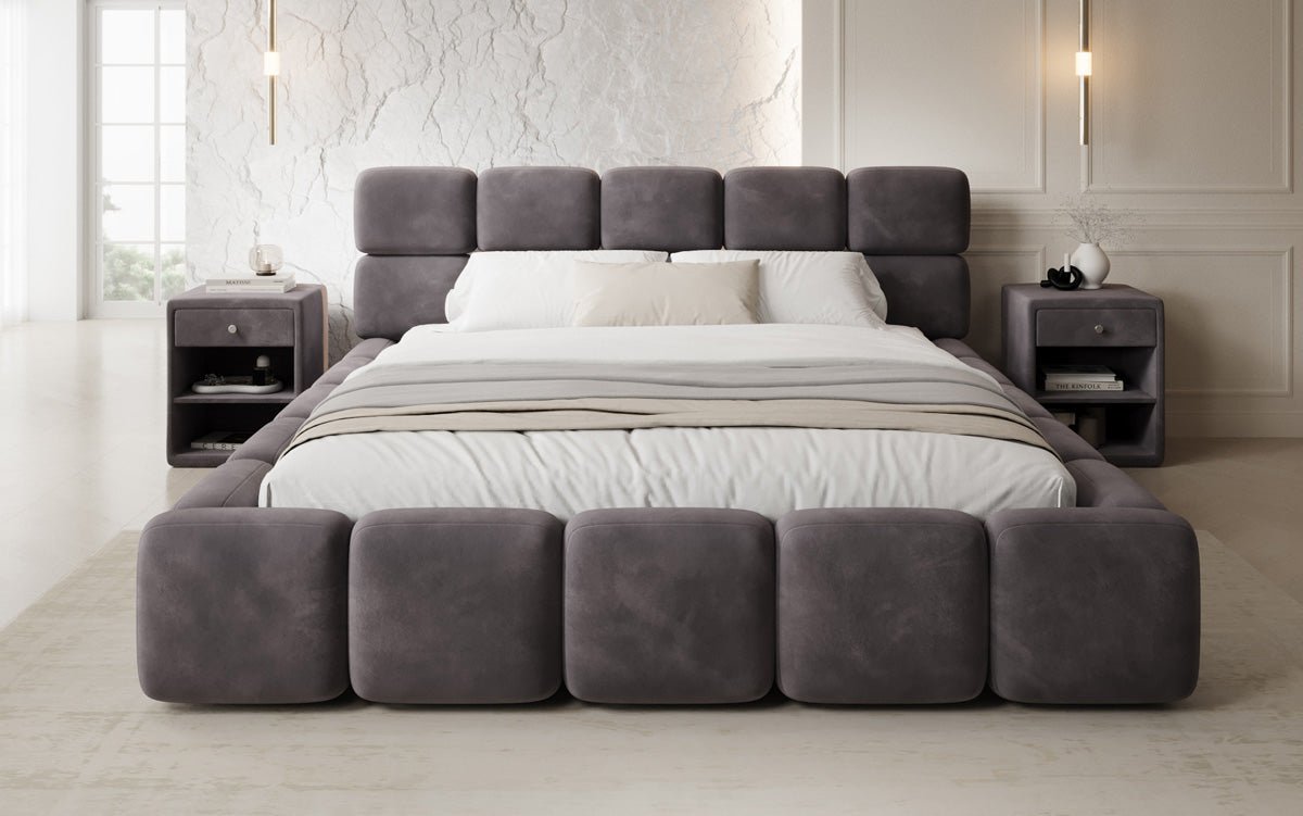 Luxusbetten24 Matilda Polsterbett Samt mit Stauraum, 140×200 cm Beige