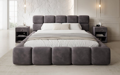 Luxusbetten24 Matilda Polsterbett Samt mit Stauraum, 140×200 cm Beige