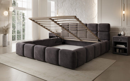 Luxusbetten24 Matilda Polsterbett Samt mit Stauraum, 140×200 cm Beige
