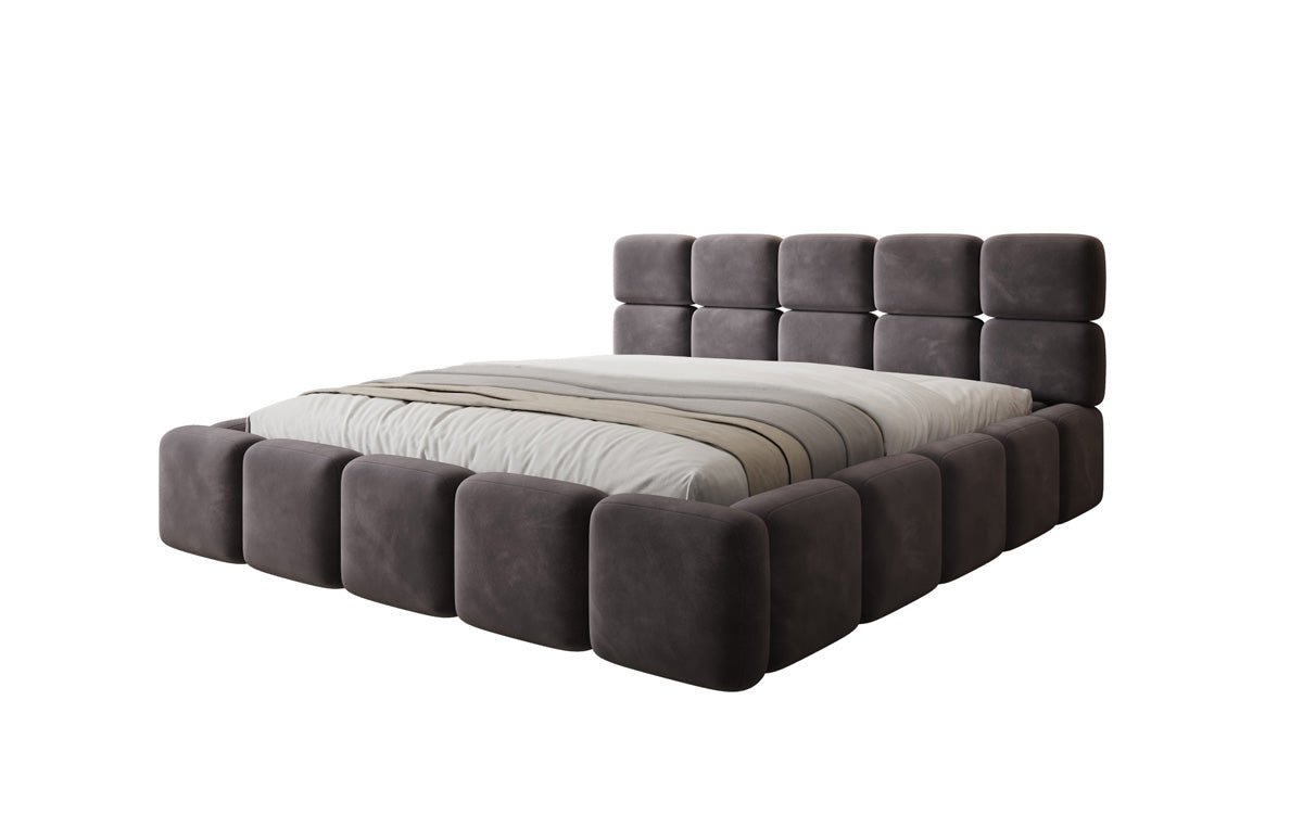 Luxusbetten24 Matilda Polsterbett Samt mit Stauraum, 140×200 cm Beige