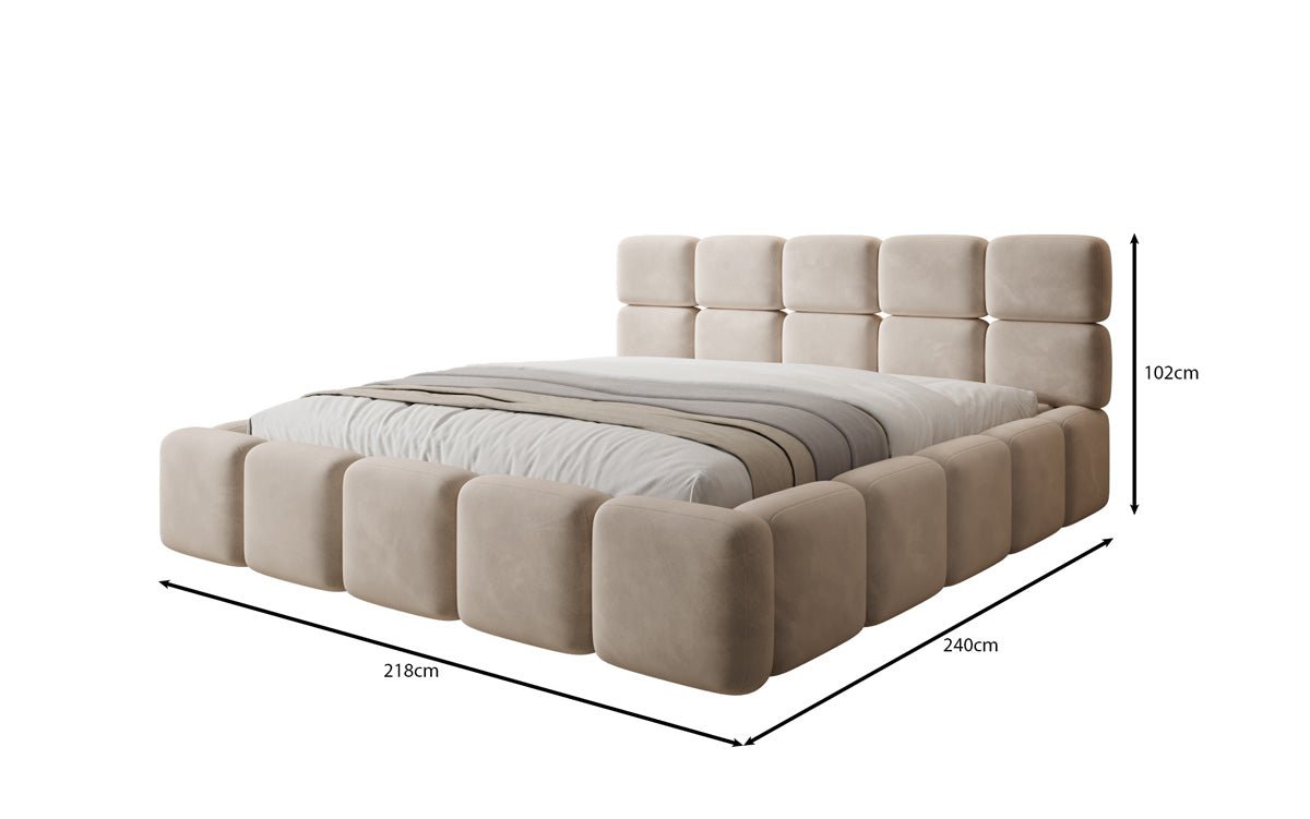 Luxusbetten24 Matilda Polsterbett Samt mit Stauraum, 140×200 cm Beige