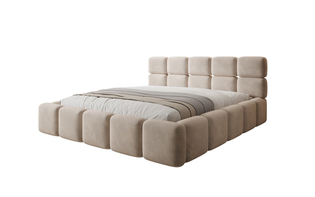 Luxusbetten24 Matilda Polsterbett Samt mit Stauraum, 140×200 cm Beige