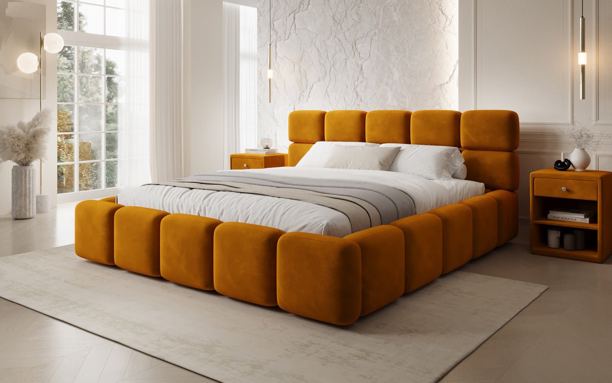 Luxusbetten24 Matilda Polsterbett Samt mit Stauraum, 140×200 cm Beige