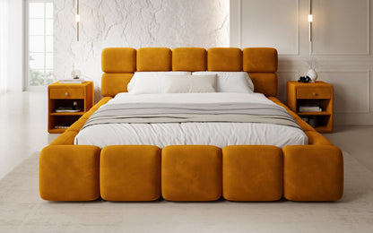 Luxusbetten24 Matilda Polsterbett Samt mit Stauraum, 140×200 cm Beige