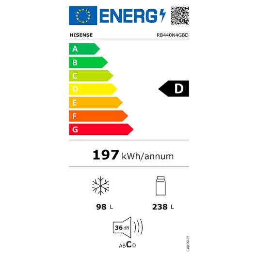 Hisense Frigorífico Combi Frost 336L 200cm Cristal Negro D