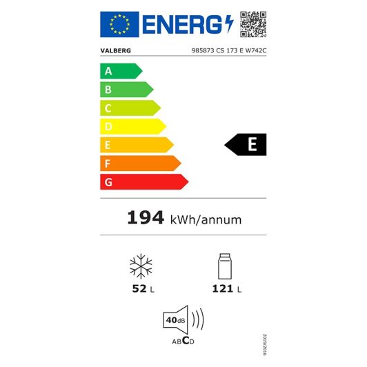 VALBERG CS 173E Frigorífico Combi Estático 173L Blanco