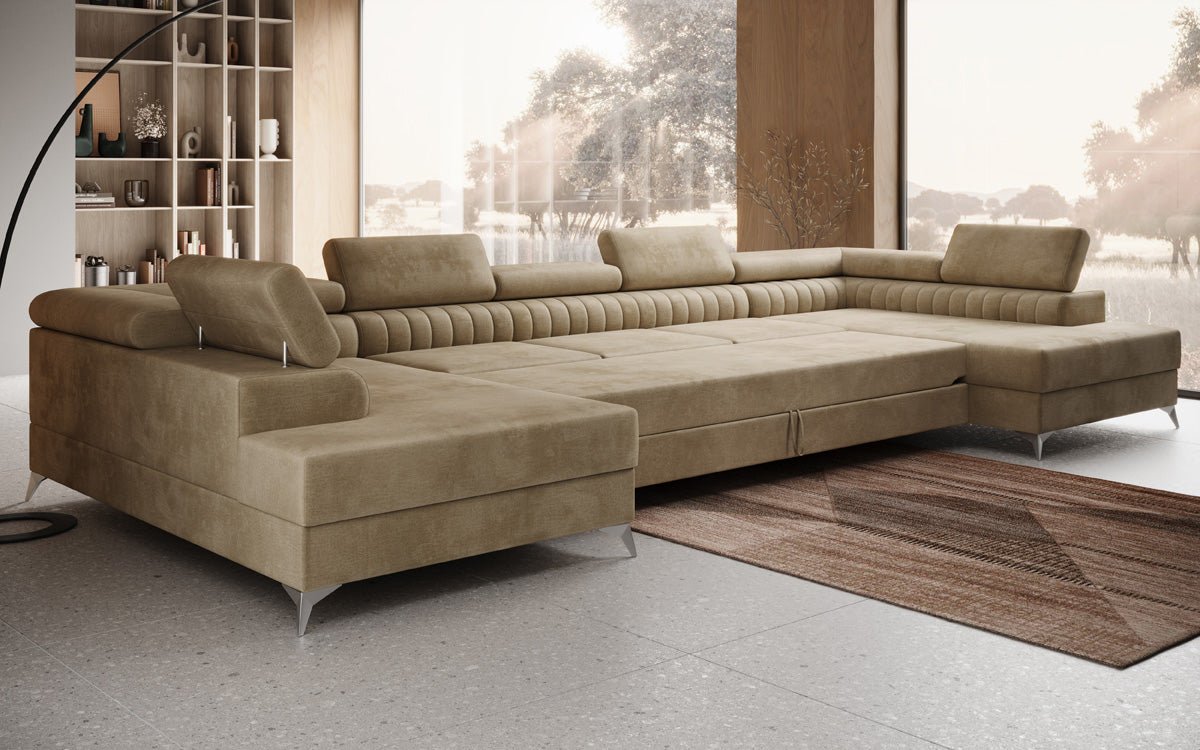 Luxusbetten24 Aurea XXL Sofa mit Schlaf- und Klappfunktion in Samt