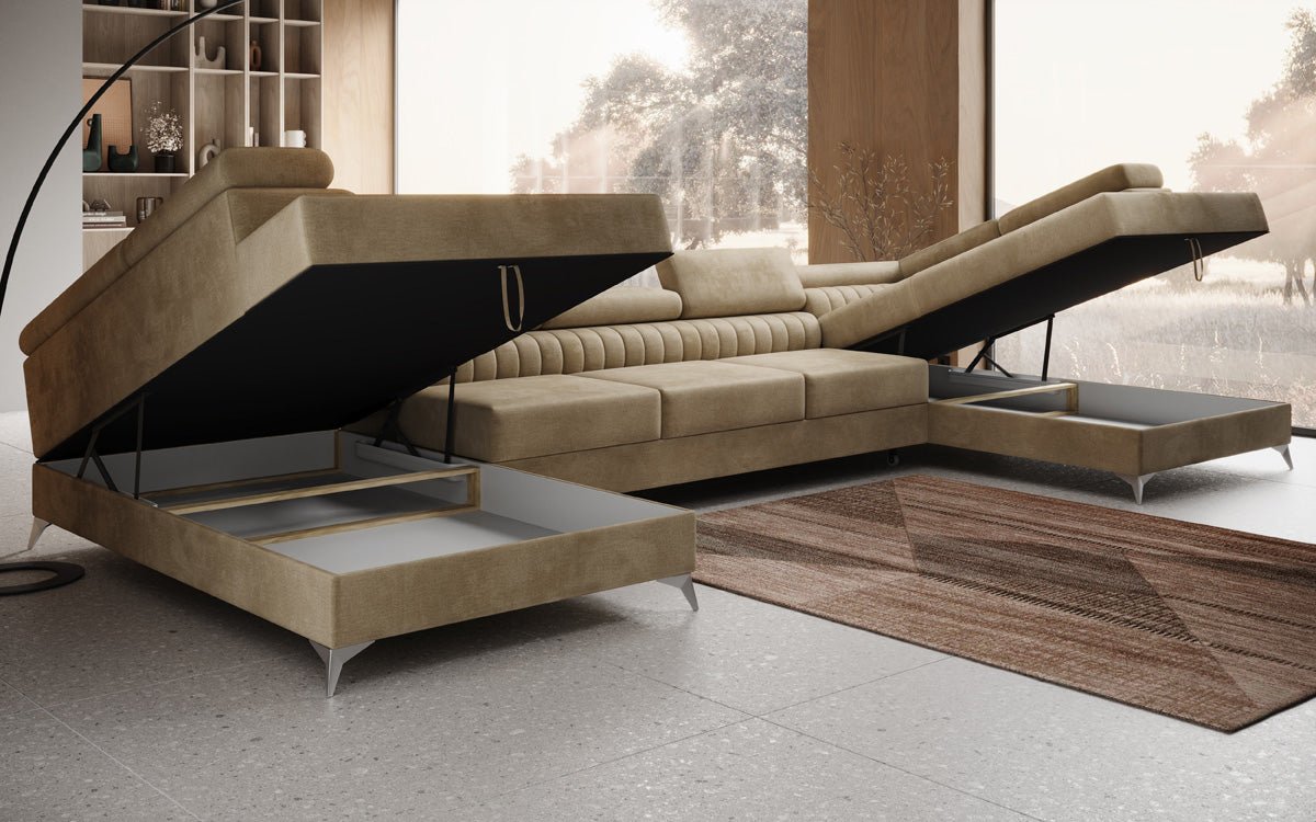 Luxusbetten24 Aurea XXL Sofa mit Schlaf- und Klappfunktion in Samt