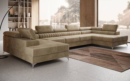 Luxusbetten24 Aurea XXL Sofa mit Schlaf- und Klappfunktion in Samt