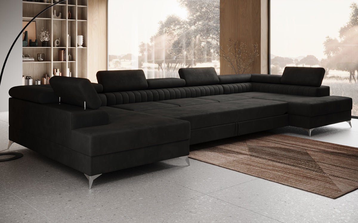 Luxusbetten24 Aurea XXL Sofa mit Schlaf- und Klappfunktion in Samt
