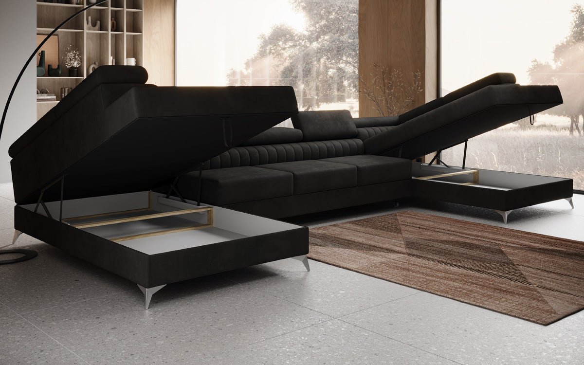 Luxusbetten24 Aurea XXL Sofa mit Schlaf- und Klappfunktion in Samt