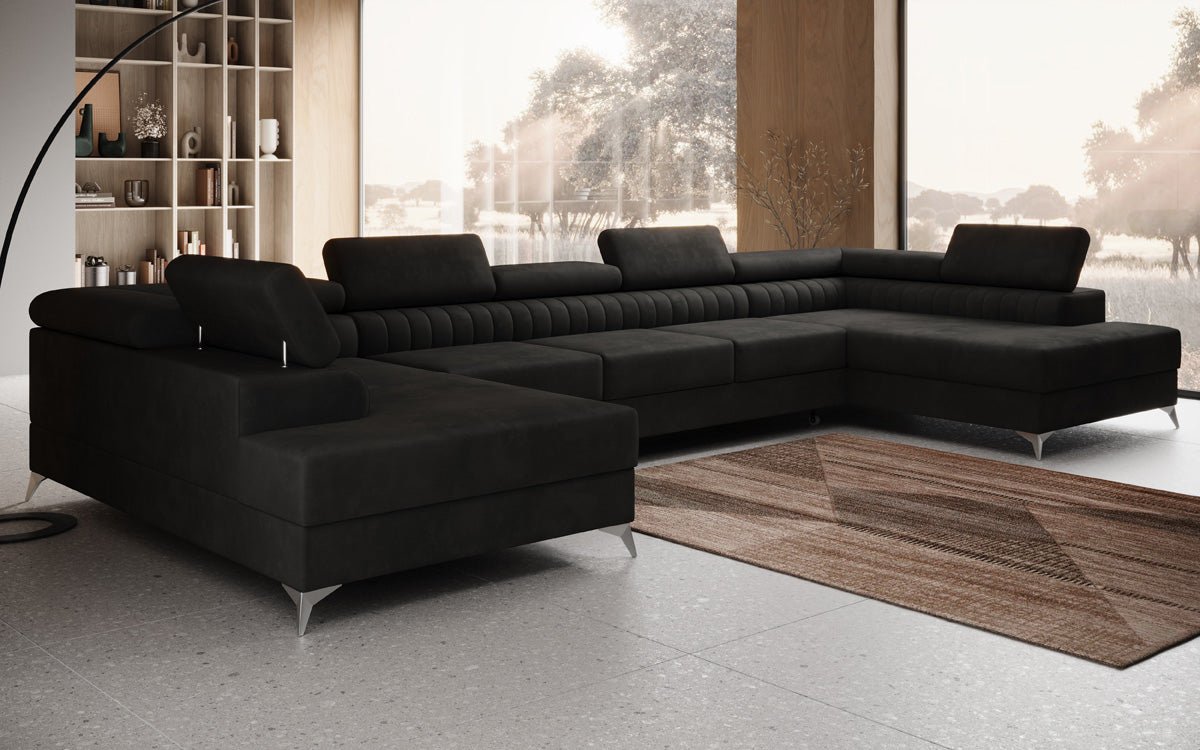 Luxusbetten24 Aurea XXL Sofa mit Schlaf- und Klappfunktion in Samt