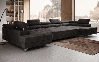 Luxusbetten24 Aurea XXL Sofa mit Schlaf- und Klappfunktion in Samt