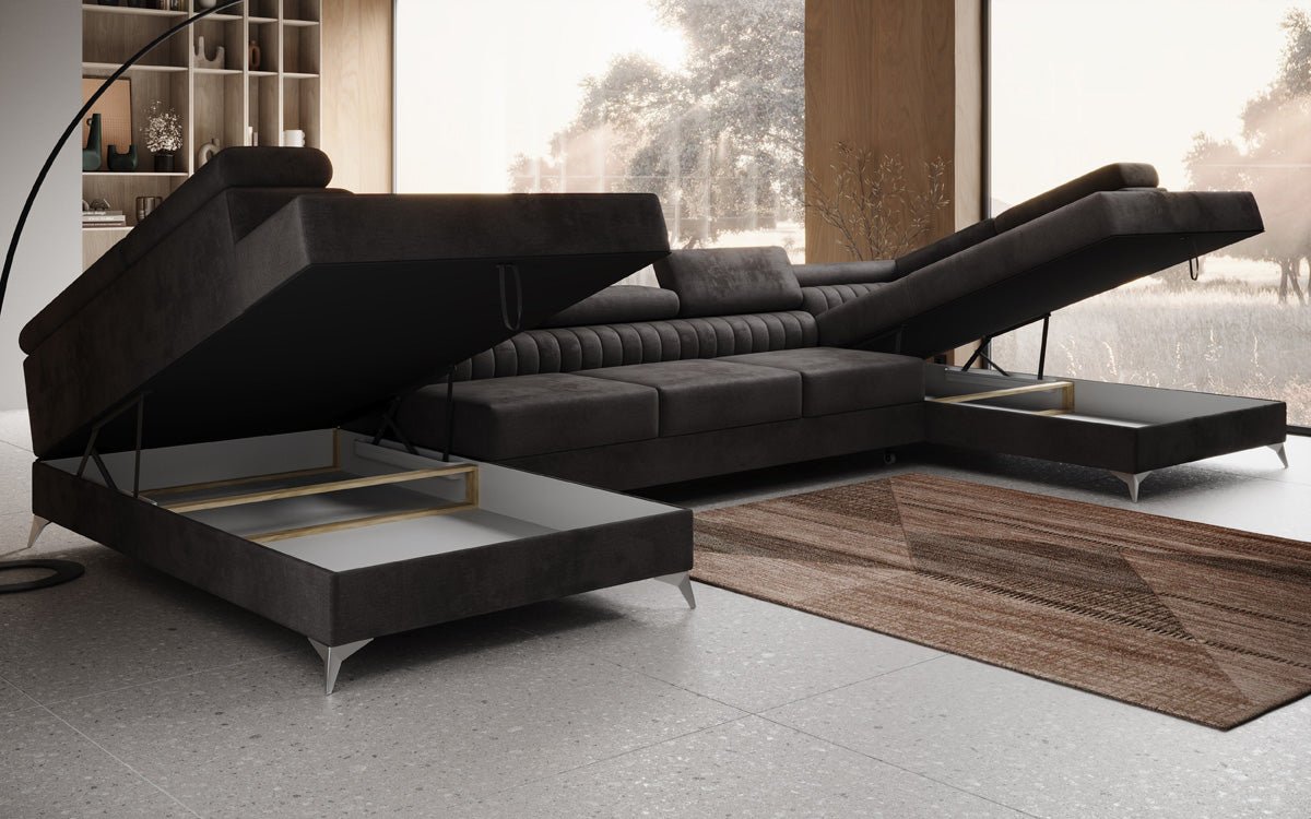 Luxusbetten24 Aurea XXL Sofa mit Schlaf- und Klappfunktion in Samt