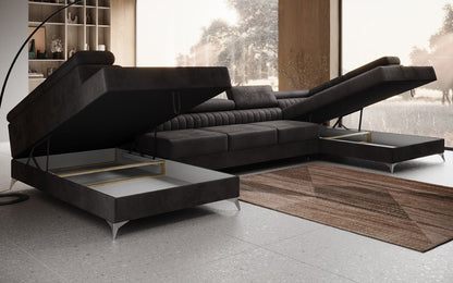 Luxusbetten24 Aurea XXL Sofa mit Schlaf- und Klappfunktion in Samt