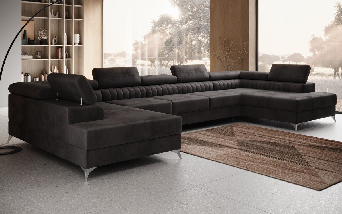 Luxusbetten24 Aurea XXL Sofa mit Schlaf- und Klappfunktion in Samt